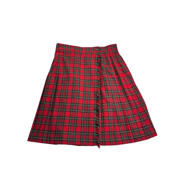 Vintage 90s Norton McNaughton Womens Plaid Pleated Wrap Skirt 12 Wool Blend - Picture 1 of 6